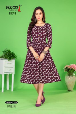 Devi by Deecee Flared long feeding kurti catalogue with batoon patti work kurtis catalogs