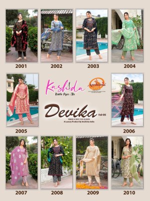 Devika vol 5 by Kashida Heavy Capsuale foil printed nyra cut kurti bottom and dupatta catalogue readymade suit catalogs