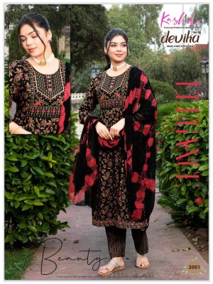 Devika vol 5 by Kashida Heavy Capsuale foil printed nyra cut kurti bottom and dupatta catalogue readymade suit catalogs