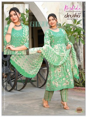 Devika vol 5 by Kashida Heavy Capsuale foil printed nyra cut kurti bottom and dupatta catalogue readymade suit catalogs