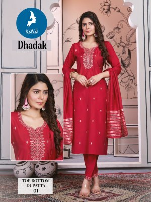 Dhadak by Kaya roman silk straight cut kurti pant and dupatta collection readymade suit catalogs