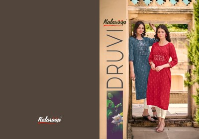 Dhruvi by Kalroop fancy printed embroidered kurti catalogue at low rate kurtis catalogs