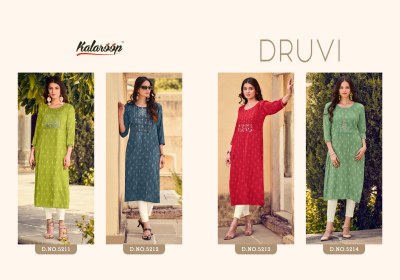 Dhruvi by Kalroop fancy printed embroidered kurti catalogue at low rate kurtis catalogs