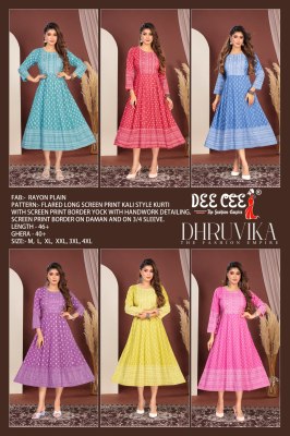 Dhruvika by Deecee reyon Flared kali style scree printed kurti catalogue at affordable rate kurtis catalogs