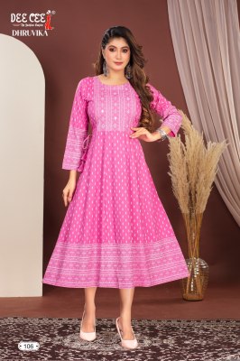 Dhruvika by Deecee reyon Flared kali style scree printed kurti catalogue at affordable rate kurtis catalogs