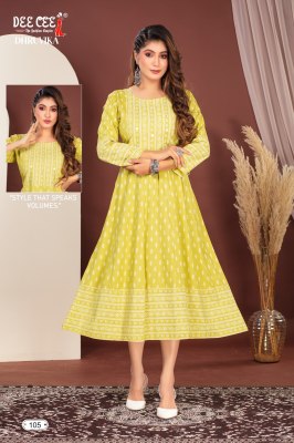 Dhruvika by Deecee reyon Flared kali style scree printed kurti catalogue at affordable rate kurtis catalogs