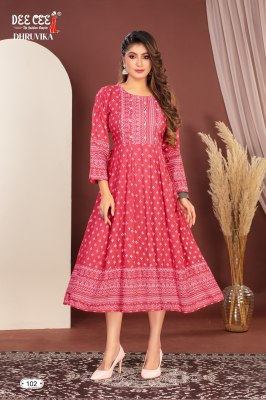 Dhruvika by Deecee reyon Flared kali style scree printed kurti catalogue at affordable rate kurtis catalogs