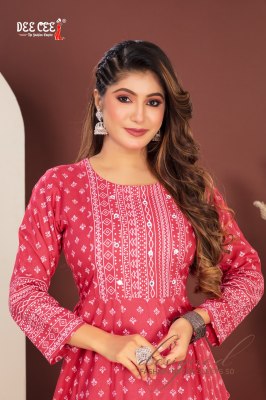 Dhruvika by Deecee reyon Flared kali style scree printed kurti catalogue at affordable rate kurtis catalogs