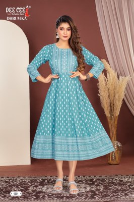 Dhruvika by Deecee reyon Flared kali style scree printed kurti catalogue at affordable rate kurtis catalogs