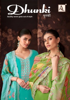 Dhunki by Alok suit fancy luckhnavi thread embroidered unstitched suit catalogue  Alok Suit