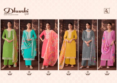 Dhunki by Alok suit fancy luckhnavi thread embroidered unstitched suit catalogue  salwar kameez catalogs