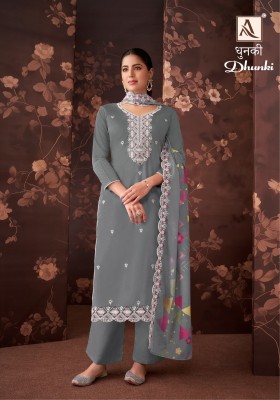 Dhunki by Alok suit fancy luckhnavi thread embroidered unstitched suit catalogue  salwar kameez catalogs