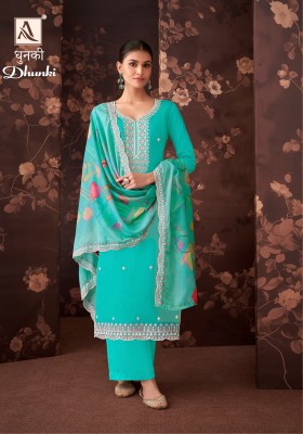 Dhunki by Alok suit fancy luckhnavi thread embroidered unstitched suit catalogue  salwar kameez catalogs