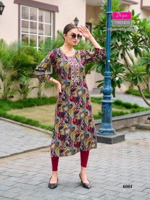Diya Trends Gardencity 8 Rayon Printed Kurti with Foil Embroidery 12 Stylish Designs Wholesale kurtis catalogs