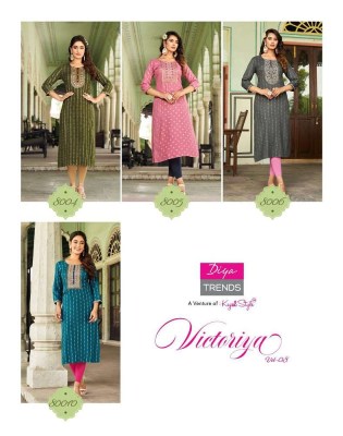 Diya Trends Victoria Vol 8 Rayon Embroidery Work Kurti catalogue wholesaler exporter  kurtis catalogs