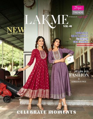 Diya trends new lakme vol 1  rayon Embroidery Work designer look wholesale Kurti catalogue 