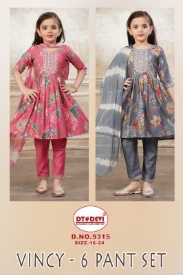 Dt Devi Design 9315 Vincy 6 Kurti Set Plazo Set Bernil Silk with Nazeen Double Colour Dupatta Wholesale wholesale catalogs
