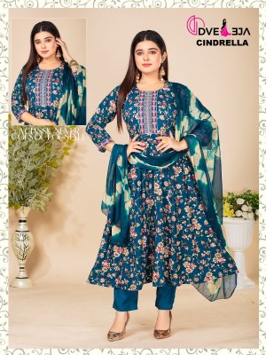 Dveeja fashion by Cindrella Series kalli reyon foil print fancy anarkali suit catalogue at low rate readymade suit catalogs