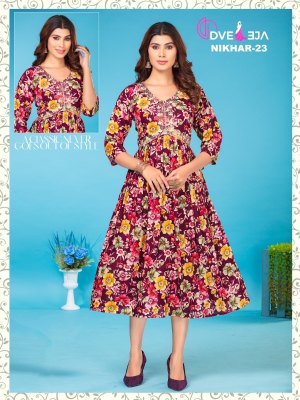 Dveeja fashion present Nikhar reyon foil print alia cut kurti catalogue at wholesale rate kurtis catalogs