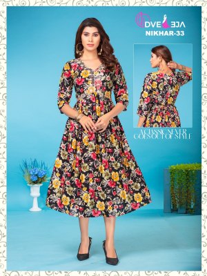 Dveeja fashion present Nikhar reyon foil print alia cut kurti catalogue at wholesale rate kurtis catalogs