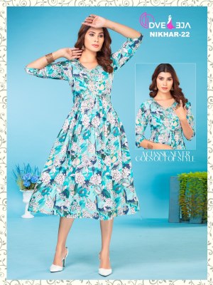 Dveeja fashion present Nikhar reyon foil print alia cut kurti catalogue at wholesale rate kurtis catalogs