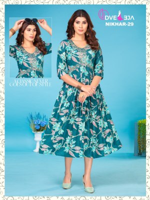 Dveeja fashion present Nikhar reyon foil print alia cut kurti catalogue at wholesale rate kurtis catalogs