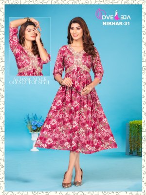 Dveeja fashion present Nikhar reyon foil print alia cut kurti catalogue at wholesale rate kurtis catalogs