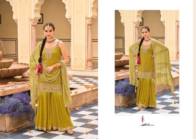 Eba lifestyle by Alfaaz heavy chinon with embroidered fancy sharara suit catalogue at wholesale price readymade suit catalogs