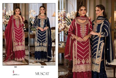 Eba lifestyle launch muscat premium silk with embroidered  work fancy readymade palazzo suit catalogue readymade suit catalogs