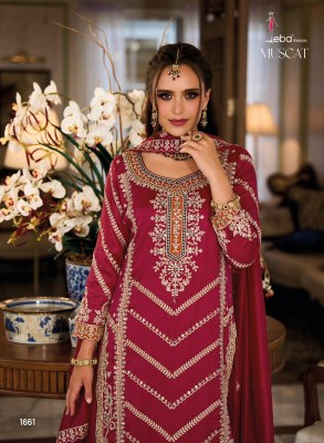 Eba lifestyle launch muscat premium silk with embroidered  work fancy readymade palazzo suit catalogue readymade suit catalogs