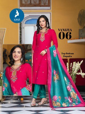 Elegant Kaya Kurti Vanijya 3 Piece Straight Cut Suit And Wholesale Kaya kurti