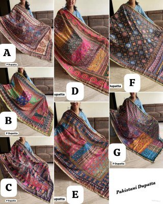Elegant Pakistani Chinon Silk Dupatta with Hit Print  Mirror Work 4 Side Border Perfect for Any Ethnic Attire Wholesale dupatta