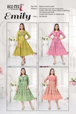 Emily by Deecee Flared Long Screen printed long short kurti catalogue at affordable rate kurtis catalogs