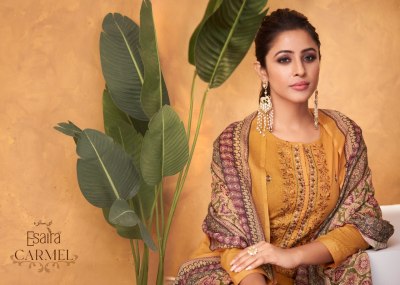 Esta Esaira present carmel cotton embroidered unstitched dress material catalogue salwar kameez catalogs