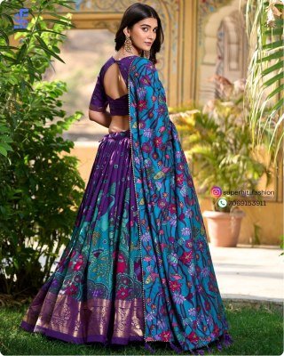 Exclusive Tussar Silk Kalamkari Lehenga Choli Set 1219 Purple Colour with Shimmering Foil and Gotta Patti Lace And Tassel Embellished Dupatta Wholesal lehenga choli