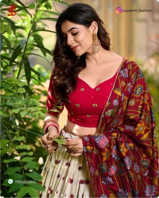 Exclusive Tussar Silk Kalamkari Lehenga Choli Set 1219 Cream Colour with Shimmering Foil and Gotta Patti Lace And Tassel Embellished Dupatta Wholesale lehenga choli
