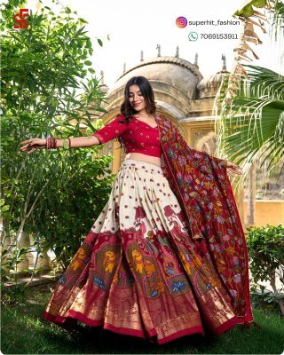 Exclusive Tussar Silk Kalamkari Lehenga Choli Set 1219 Cream Colour with Shimmering Foil and Gotta Patti Lace And Tassel Embellished Dupatta Wholesale lehenga choli