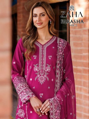 Farasha vol 2 by Zaha pure cambric cotton with heavy embroidered pakistani suit catalogue at low rate Zaha Pakistani suits 