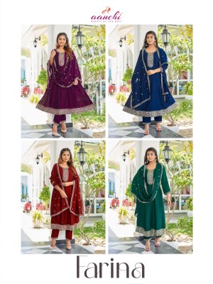 Farina by Aanchi fair kali top with bottom and dupatta catalogue at low rate fancy Anarkali suit catalogs