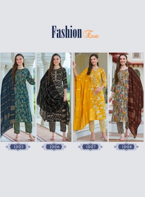 Fashion Eva vol 1 by Radhika life style Reyon foil printed kurti pant and dupatta catalogue at affordable rate readymade suit catalogs