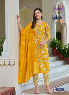 Fashion Eva vol 1 by Radhika life style Reyon foil printed kurti pant and dupatta catalogue at affordable rate readymade suit catalogs