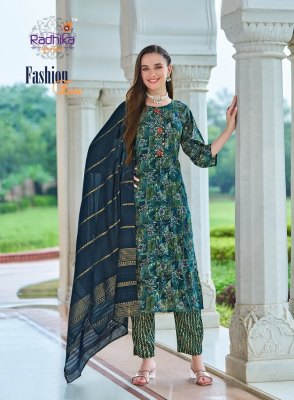 Fashion Eva vol 1 by Radhika life style Reyon foil printed kurti pant and dupatta catalogue at affordable rate readymade suit catalogs