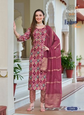 Fashion Eva vol 1 by Radhika life style Reyon foil printed kurti pant and dupatta catalogue at affordable rate readymade suit catalogs