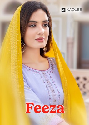 Feeza by Kadlee reyon wrinkle handwork kurti pant and dupatta catalogue at low rate Kadlee