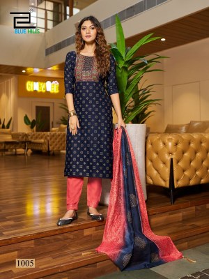 Festival day by blue hills chanderi foil printed kurti pant and dupatta catalogue readymade suit catalogs