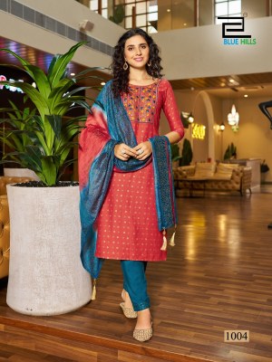 Festival day by blue hills chanderi foil printed kurti pant and dupatta catalogue readymade suit catalogs