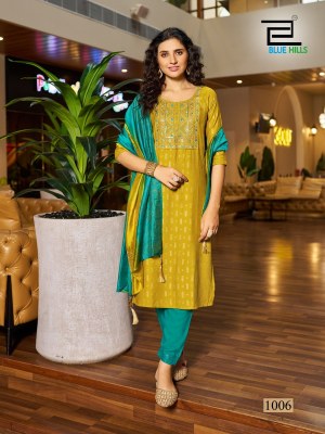 Festival day by blue hills chanderi foil printed kurti pant and dupatta catalogue readymade suit catalogs