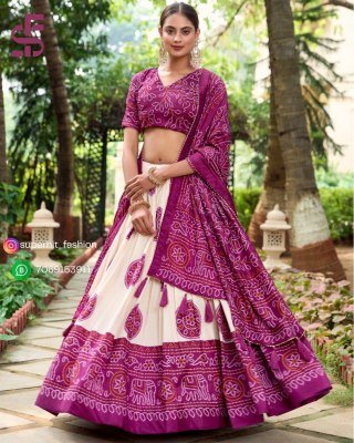 Festive Flair Bandhej Print Tussar Silk Lehenga Choli 1229 Wine Colour Artisan Charm Bandhej Tussar Silk Lehenga Choli with Gotta Patti Border and Tas lehenga choli