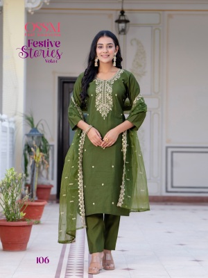 Festive stories vol 4 by Ossm viscorse roman silk hand embroidered readymade suit catalogue at affordable rate readymade suit catalogs