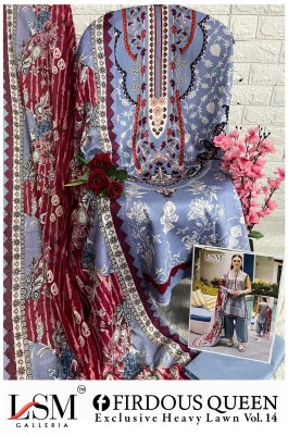 Firdous Queen vol 14 by Lsm Galleria Pure Heavy Lawn unstitched suit catalogue at affordable rate salwar kameez catalogs